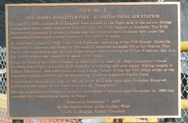 THE JIMMY DOOLITTLE PIER WAR MEMORIAL PLAQUE