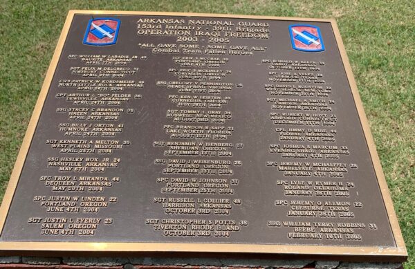 ARKANSAS NATIONAL GUARD 153RD INFANTRY-39TH BRIGADE WAR MEMORIAL PLAQUE