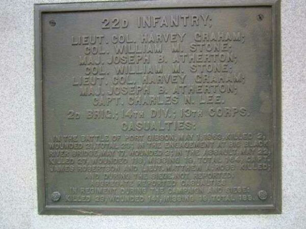 22ND IOWA INFANTRY AT VICKSBURG MEMORIAL PLAQUE