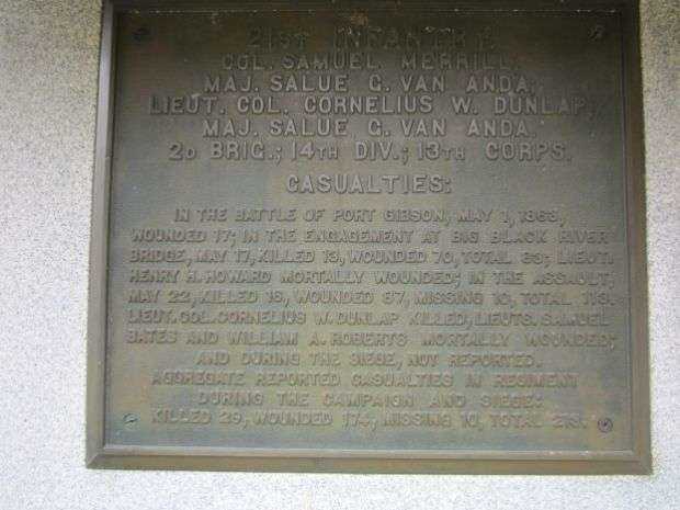 21ST IOWA INFANTRY AT VICKSBURG MEMORIAL PLAQUE