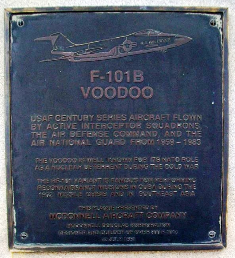 F-101B VOODOO AIRCRAFT MEMORIAL PLAQUE