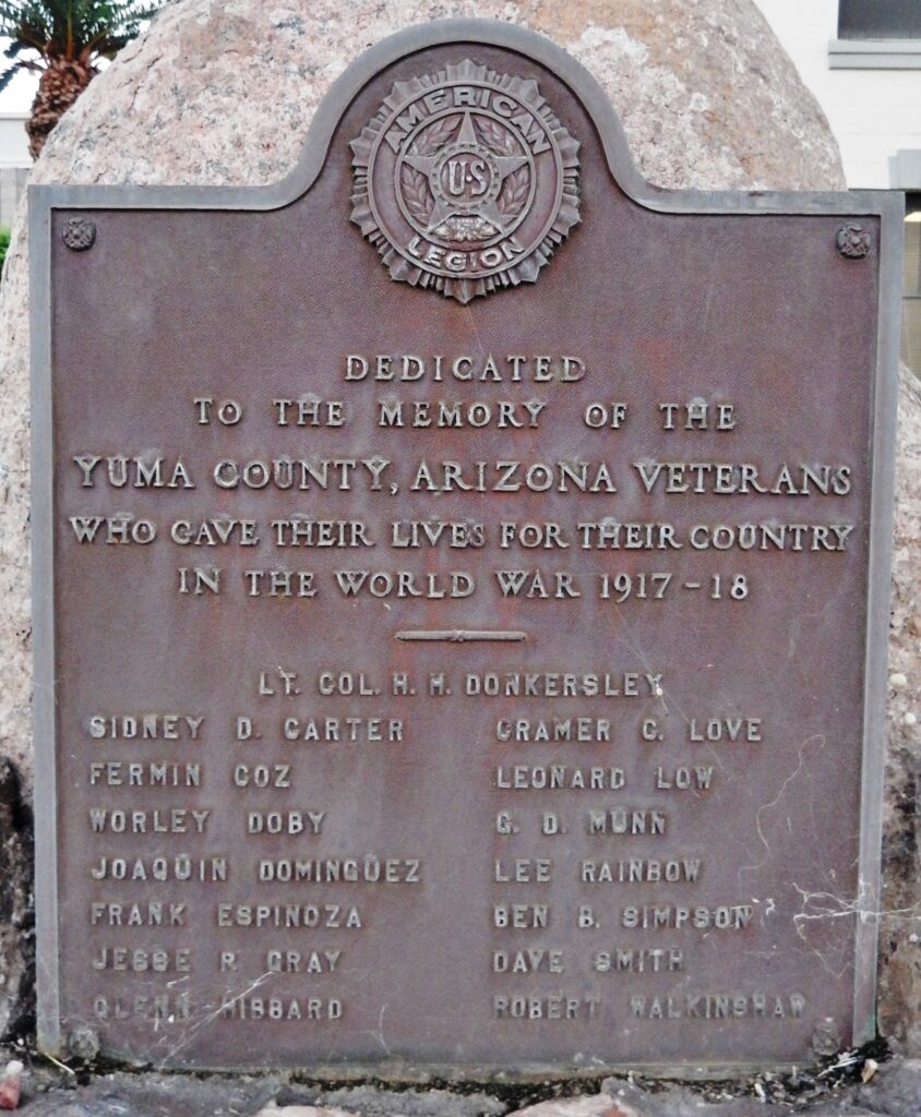 YUMA COUNTY, ARIZONA  VETERANS WORLD WAR MEMORIAL PLAQUE