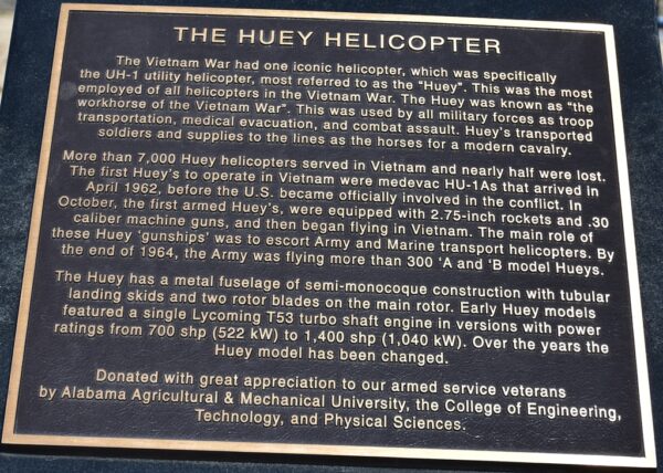 THE HUEY HELICOPTER WAR MEMORIAL PLAQUE