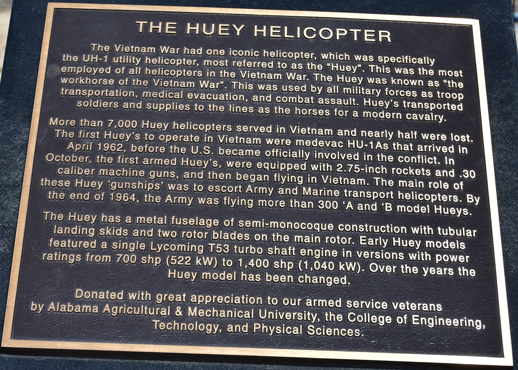 THE HUEY HELICOPTER WAR MEMORIAL PLAQUE