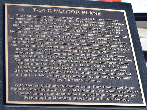 T-34 C MENTOR PLANE MEMORIAL PLAQUE