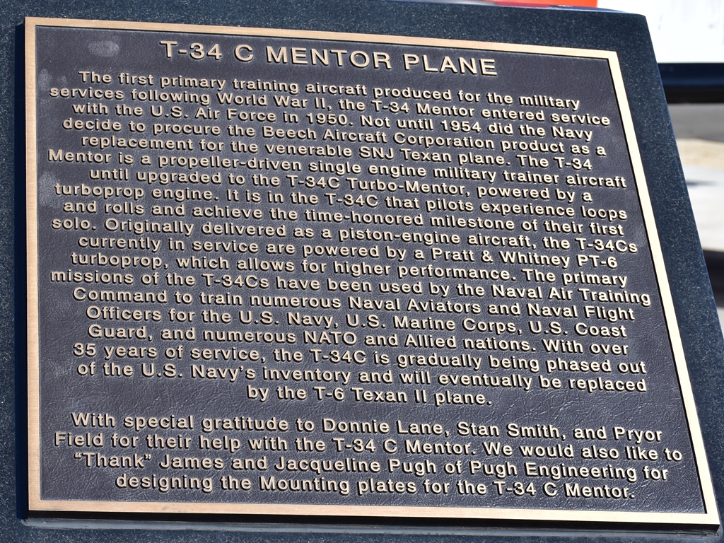 T-34 C MENTOR PLANE MEMORIAL PLAQUE