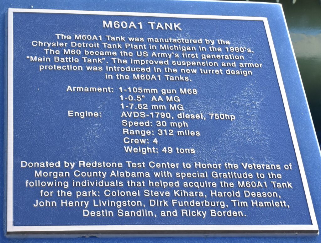 MORGAN COUNTY M601A TANK VETERANS MEMORIAL PLAQUE