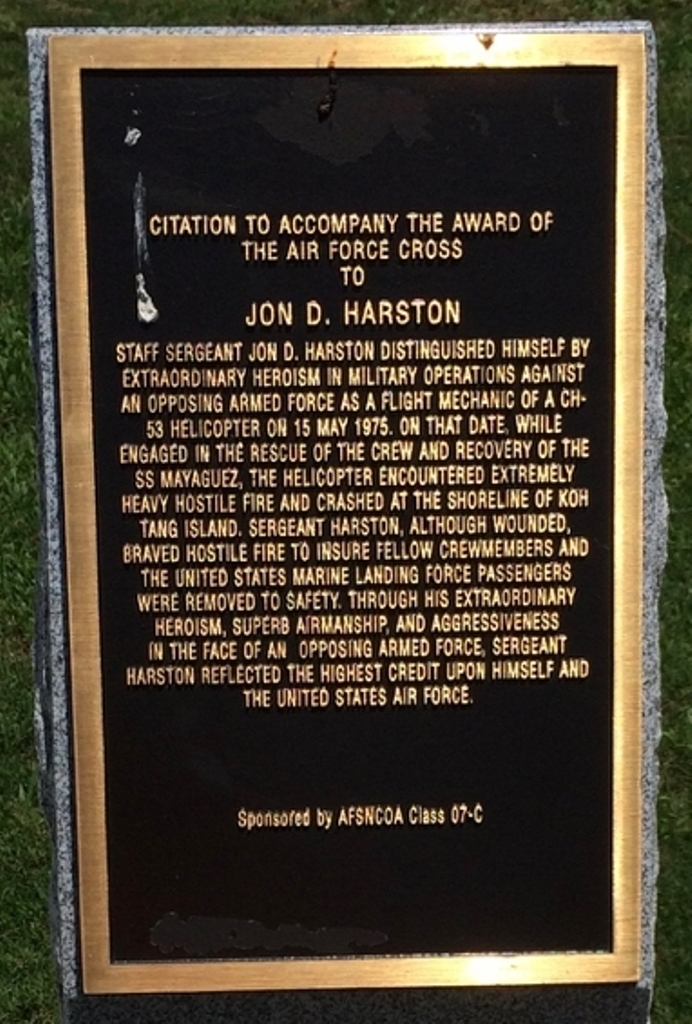 JOHN D. HARSTON AIR FORCE CROSS CITATION MEMORIAL PLAQUE