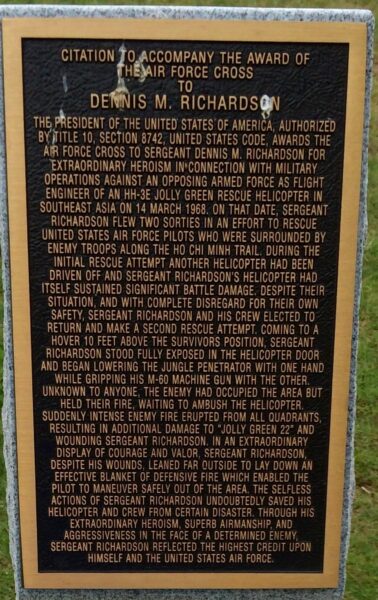 DENNIS M. RICHARDSON AIR FORCE CROSS CITATION MEMORIAL PLAQUE