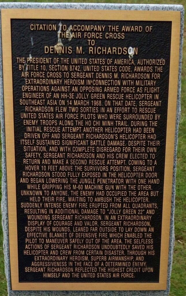 DENNIS M. RICHARDSON AIR FORCE CROSS CITATION MEMORIAL PLAQUE