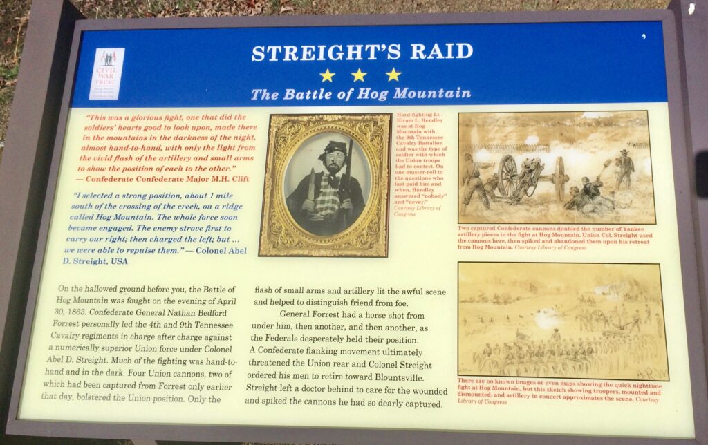 STREIGHT’S RAID THE BATTLE OF HOG MOUNTAIN MEMORIAL PANEL