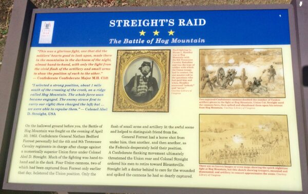STREIGHT’S RAID THE BATTLE OF HOG MOUNTAIN MEMORIAL PANEL