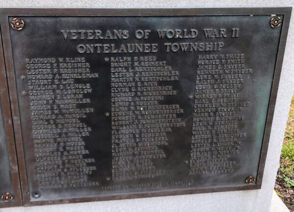 VETERANS OF WORLD WAR II ONTELAUNEE TOWNSHIP MEMORIAL PLAQUE B