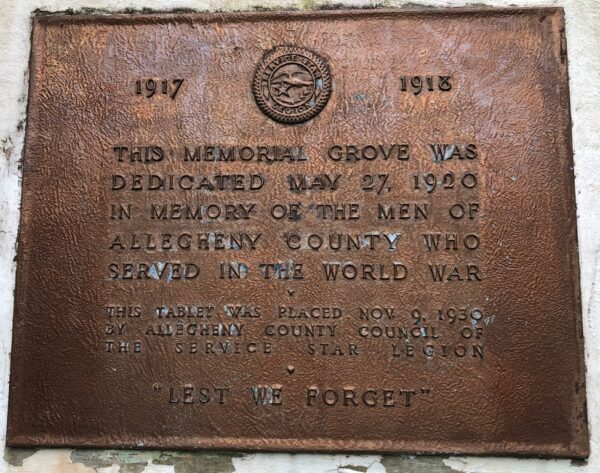 ALLEGHENY COUNTY MEMORIAL GROVE PLAQUE A