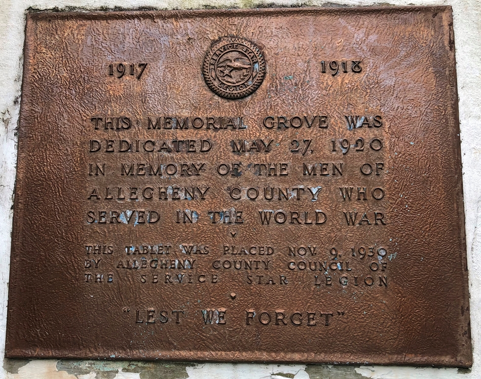 ALLEGHENY COUNTY MEMORIAL GROVE PLAQUE A