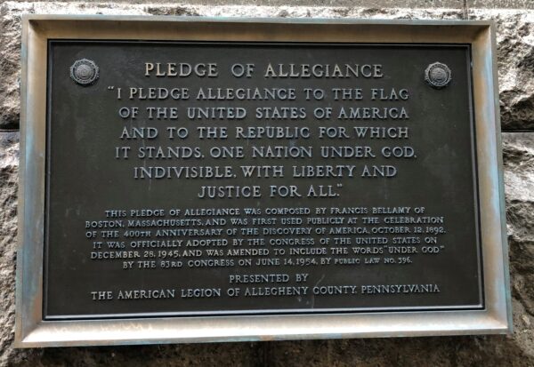 AMERICAN LEGION OF ALLEGHENY COUNTY PLEDGE OF ALLEGIANCE MEMORIAL PLAQUE