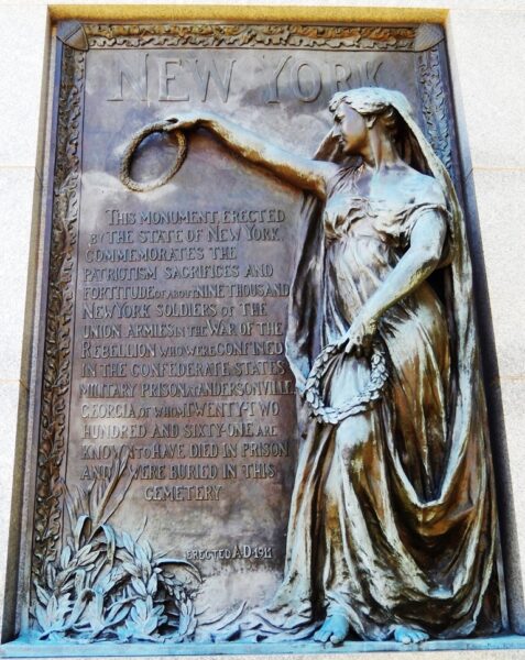 NEW YORK STATE ANDERSONVILLE WAR MEMORIAL FRONT PLAQUE