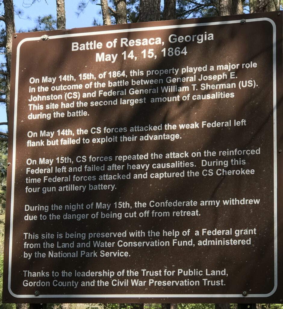 BATTLE OF RESACA, GEORGIA MAY 14, 15, 1864 WAR MEMORIAL MARKER