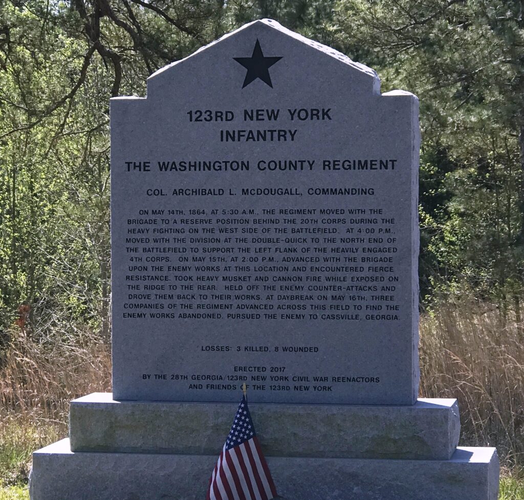 123RD NEW YORK INFANTRY WAR MEMORIAL FRONT