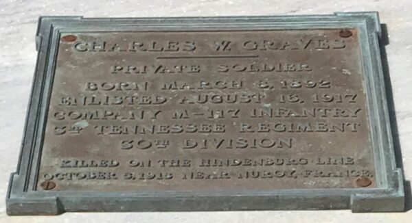 CHARLES W. GRAVES WAR MEMORIAL PLAQUE A