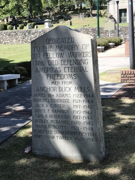 ANCHOR DUCK MILLS WORLD WAR II MEMORIAL
