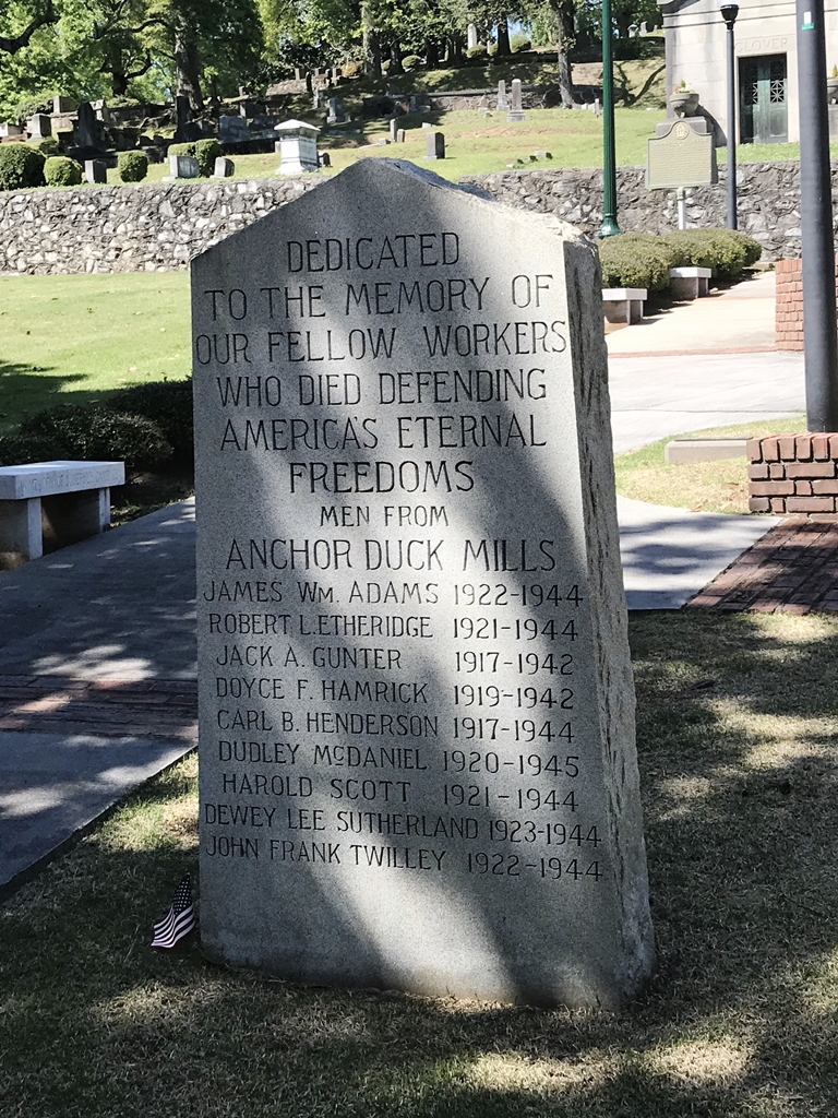 ANCHOR DUCK MILLS WORLD WAR II MEMORIAL