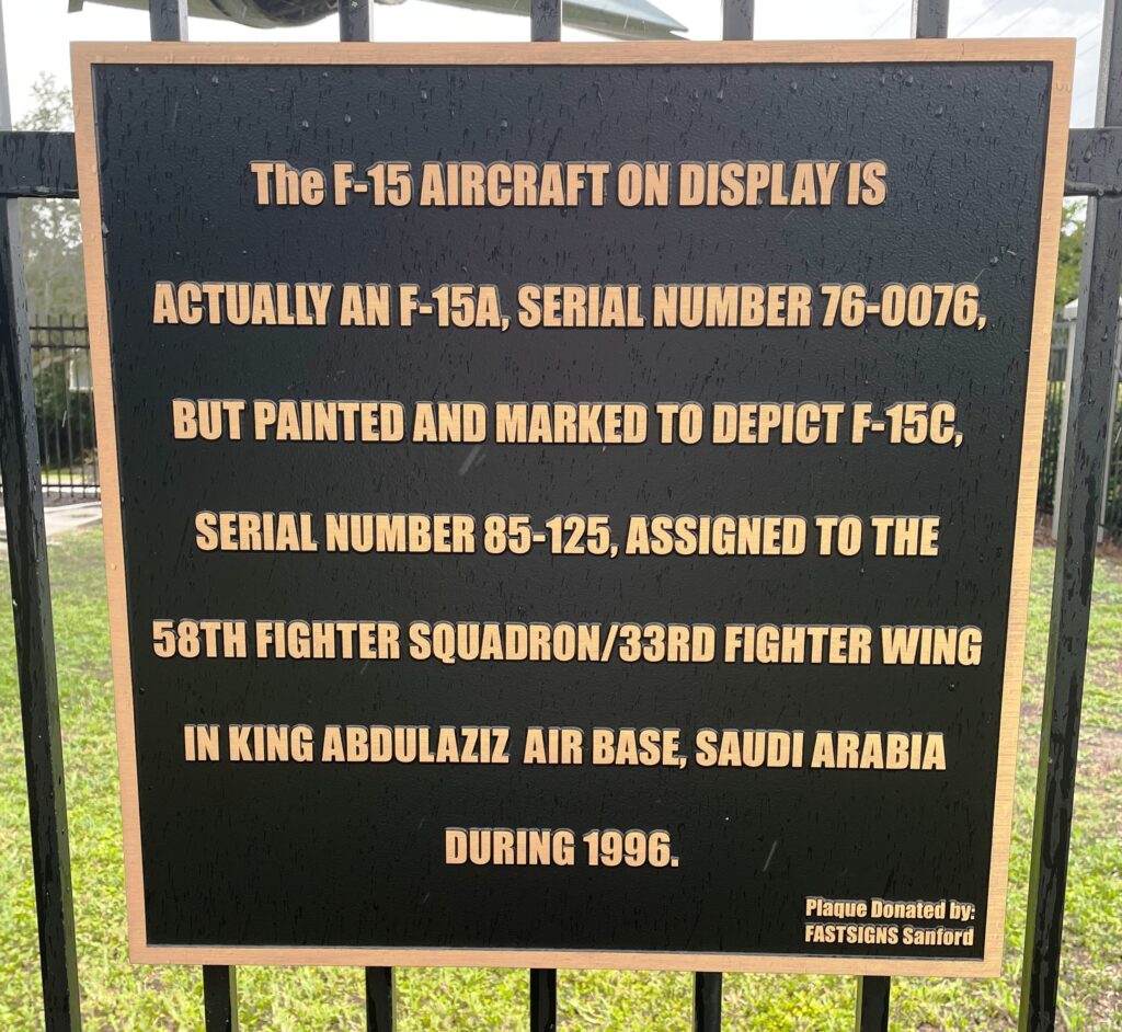 tHE F-15 AIRCRAFT MEMORIAL PLAQUE
