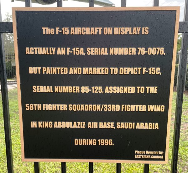 tHE F-15 AIRCRAFT MEMORIAL PLAQUE