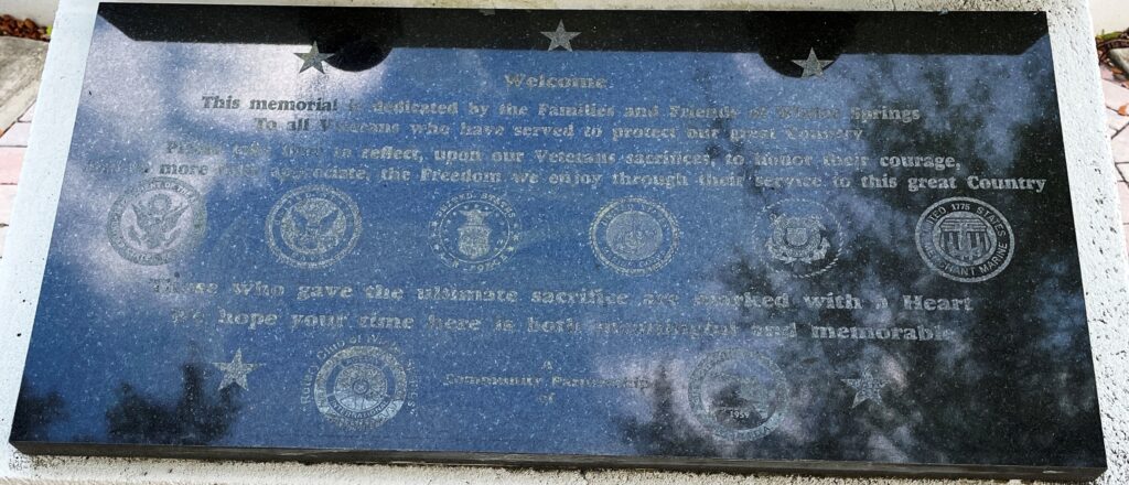 WINTER SPRINGS ALL VETERANS MEMORIAL PLAQUE