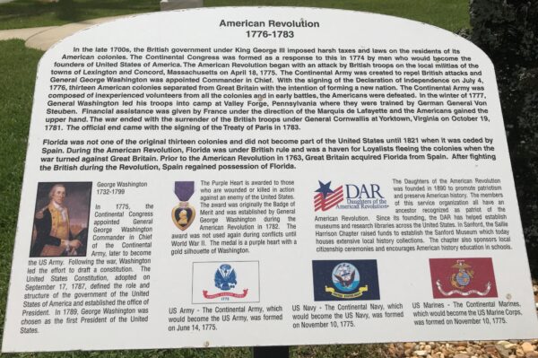 SANFORD AMERICAN REVOLUTION 1776-1783 WAR MEMORIAL