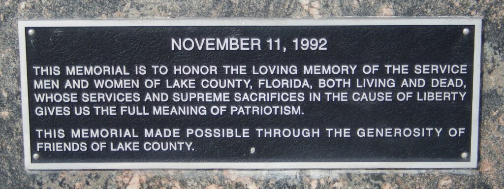 LAKE COUNTY SERVICES AND SUPREME SACRIFICE MEMORIAL PLAQUE