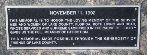 LAKE COUNTY SERVICES AND SUPREME SACRIFICE MEMORIAL PLAQUE