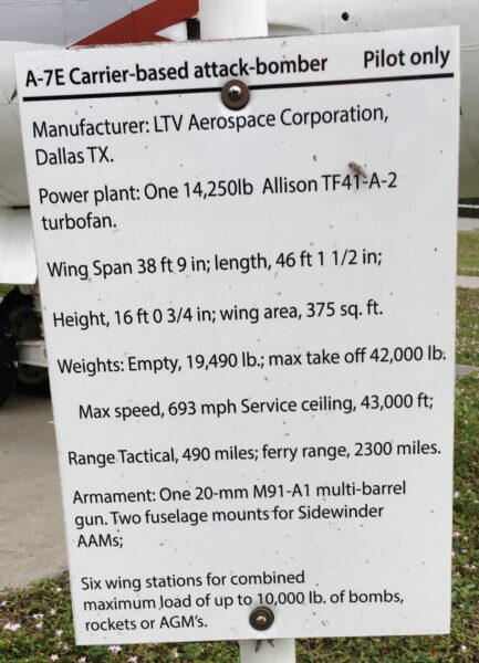 A-7E CARRIER-BASED ATTACK-BOMBER MEMORIALPLAQUE