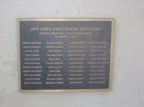 39TH IOWA FALLEN SOLDIERS AT ALLATOONA PASS MEMORIAL PLAQUE