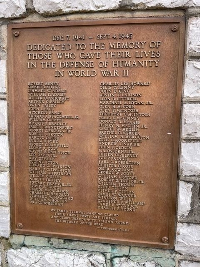 CLARK COUNTY WORLD WAR II MEMORIAL PLAQUE