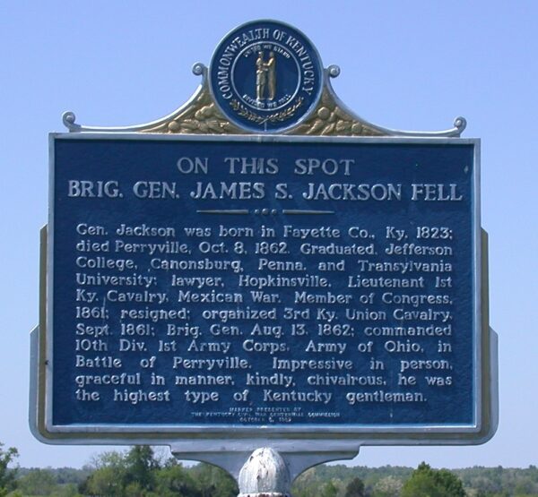 ON THIS SPOT BRIG. GEN. JAMES S. JACKSON FELL MEMORIAL MARKER