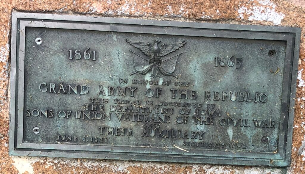 DEPARTMENT OF IOWA GRAND ARMY OF THE REPULIC WAR MEMORIAL PLAQUE