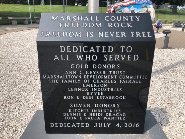 MARSHALL COUNTY FREEDOM ROCK VETERANS MEMORIAL DEDICATION STONE