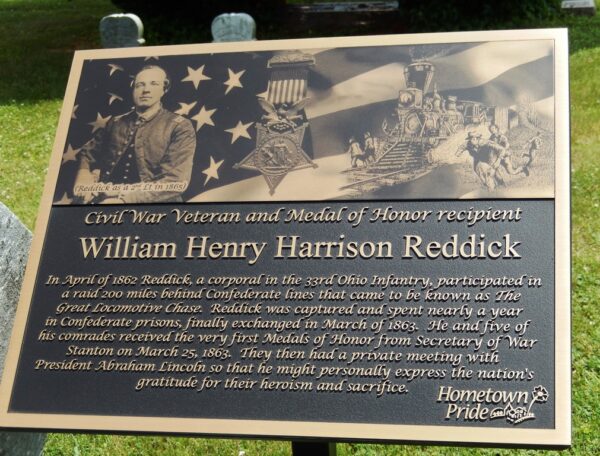 WILLIAM HENRY HARRISON REDDICK MEDAL OF HONOR WRA MEMORIAL PLAQUE