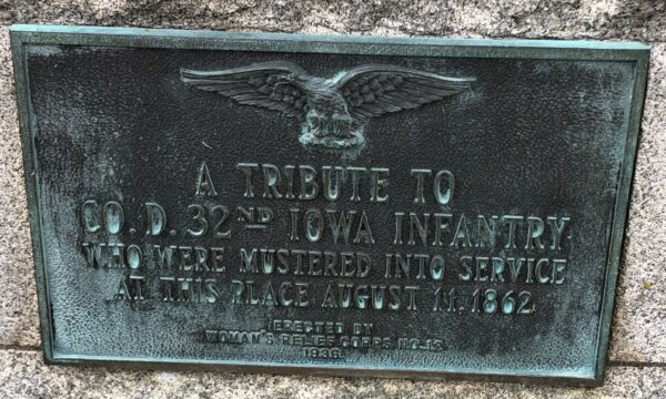 CO. D. 32ND IOWA INFANTRY CIVIL WAR MEMORIAL PLAQUE