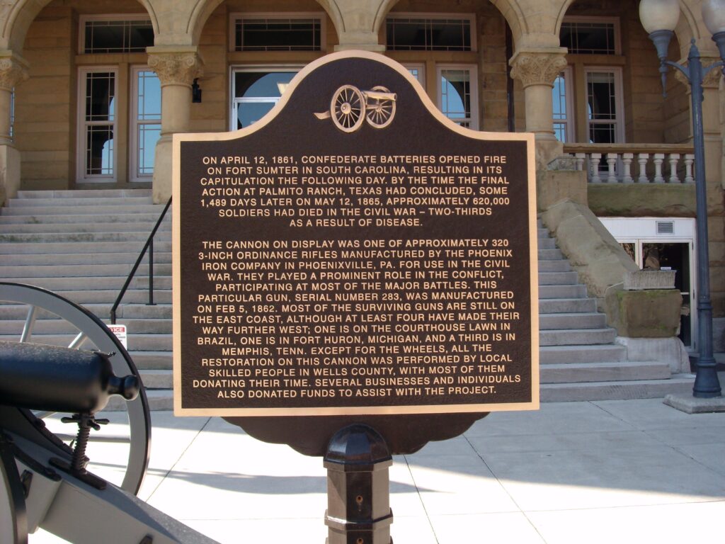 WELLS COUNTY 1861 CIVIL WAR CANNON MEMORIAL MARKER
