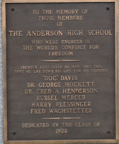 THE ANDERSON HIGH SCHOOL WORLDS CONFLICT MEMORIAL PLAQUE
