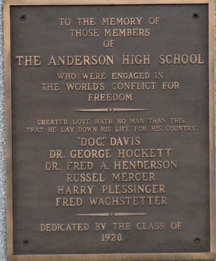 THE ANDERSON HIGH SCHOOL WORLDS CONFLICT MEMORIAL PLAQUE