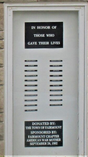 TOWN OF FAIRMOUNT HONOR ROLL MEMORIAL PANEL A