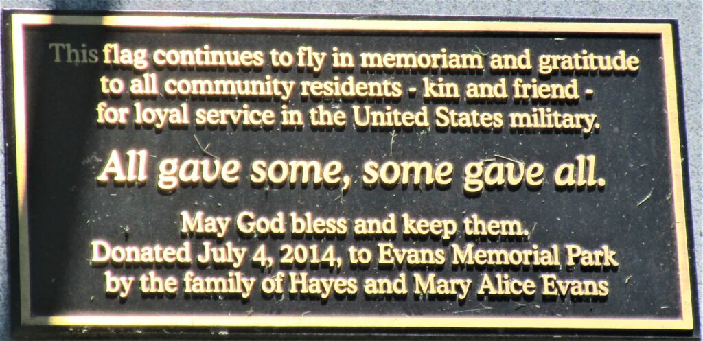 EVANS MEMORIAL PARK FLAGPOLE PLAQUE
