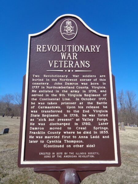 REVOLUTIONARY WAR VETERANS MEMORIAL MARKER CREAL SPRINGS FRONT