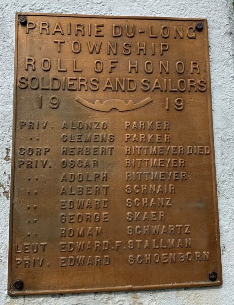 PRAIRIE DU-LONG TOWNSHIP ROLL OF HONOR MEMORIAL PLAQUE B