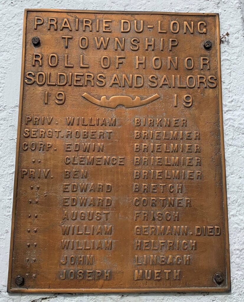PRAIRIE DU-LONG TOWNSHIP ROLL OF HONOR MEMORIAL PLAQUE A