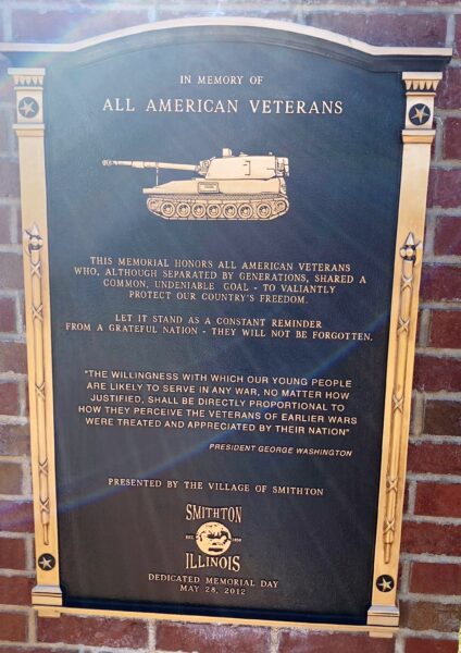VILLAGE OF SMITHTON ALL AMERICAN VETERANS MEMORIAL PLAQUE