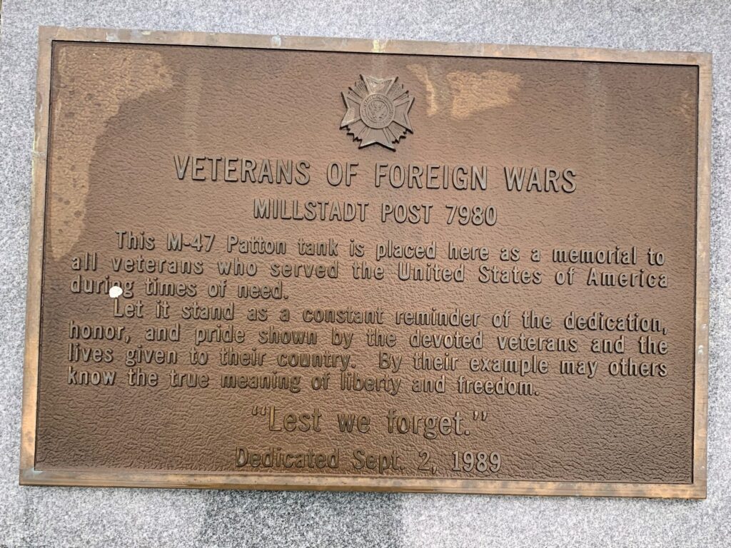 V.F.W. POST 7980 M-47 PATTON TANK MEMORIAL PLAQUE